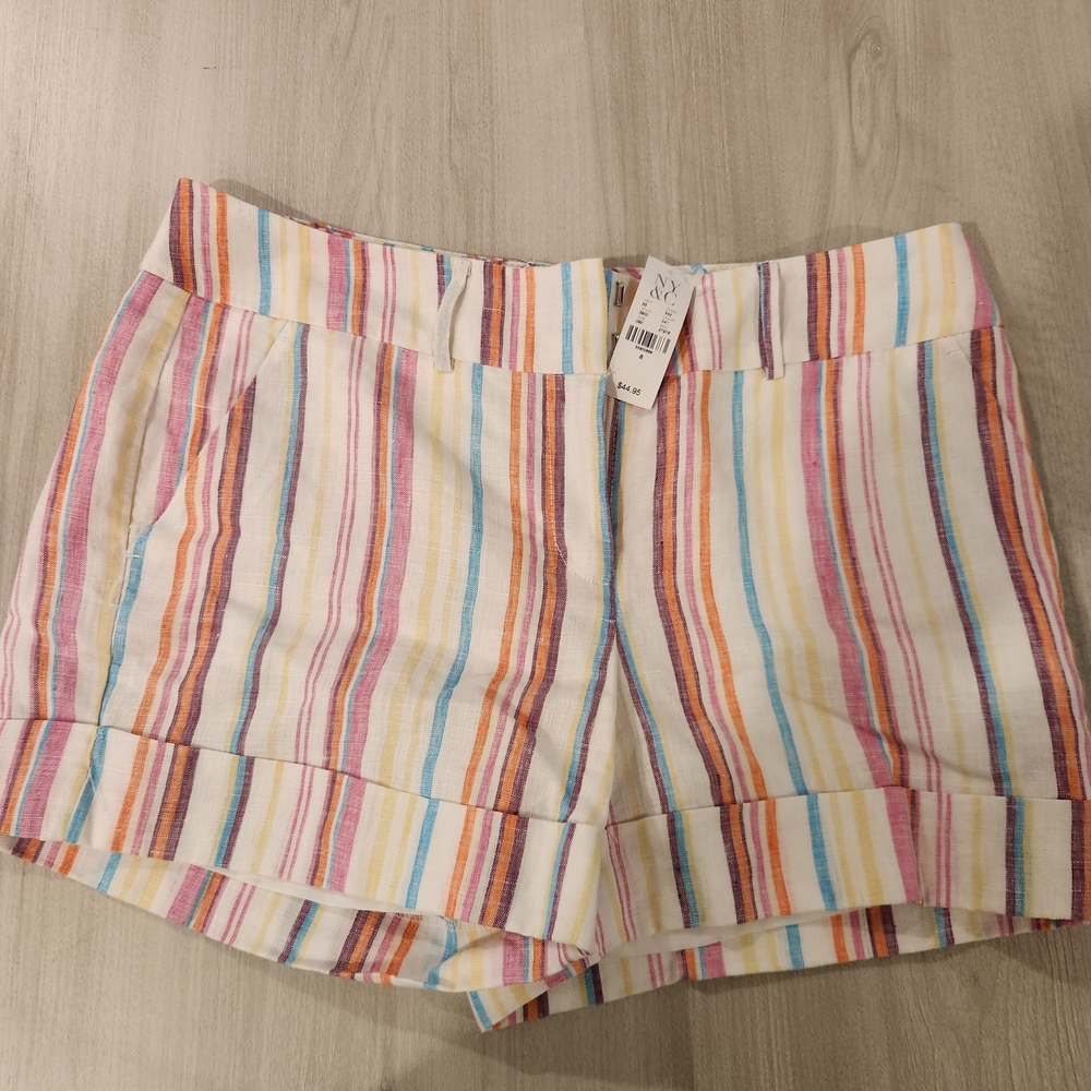 New York & Company Striped Multicolor Linen-Blend Shorts